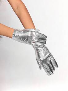 ROMWE Grunge Punk 1pair Women Solid Full Finger Gloves - Silver - View 4