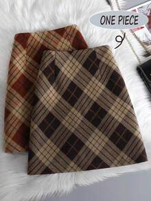 Franclia Women's Brown Plaid Wool Midi Skirt, New Autumn/Winter Style, Fashionable High-Waisted, Slimming A-Line, Bodycon, Retro, Thick Plaid Mini Skirt,Women's Mini Skirt.Winter For Women,Christmas,New Year ,White For New Year's Eve,Party,Beach,Elegant,Casual For Women,Romance, Valentine's Day, Dating,Graduation Season Attire, Fashionable Casual Commuter Wear, Business Office Wear, Versatile And Stylish Everyday Casual Wear, Urban Teacher's Professional Attire