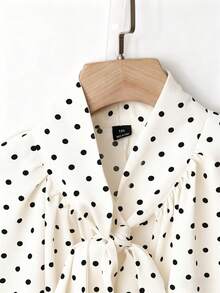 GlowEve CURVE 女士大码优雅波点秋季衬衫，编织度假款 - 白色 - 查看 5