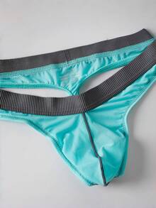 WENEZON Sporty Mens Thongs In Blue Fabric Featuring Eye Catching Contrast Binding Tanga Panties