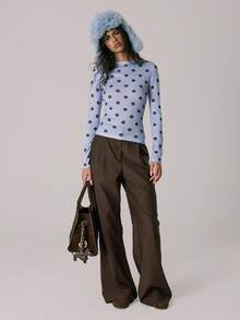 MUSERA 波点薄纱长袖修身上衣，休闲可爱，适合秋冬季舒适居家穿着，Coco Cloud Spring 风格 - 彩色 - 查看 5