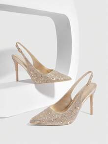 CUCCOO SZL Damskie szpilki ze spiczastym noskiem i ozdobnymi kryształkami, modne, wysokie obcasy