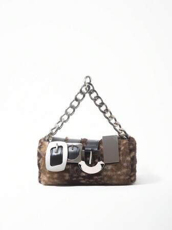 Grunge Punk Bolsos de mujer estilo años 2000, bolsos de motociclista con remaches punk, bolsos con cadena metálica, bolsos de piel, carteras de otoño e invierno (patrón aleatorio)