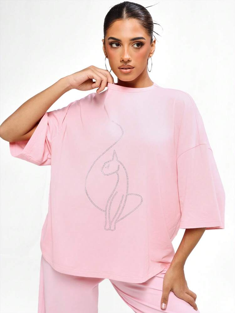 BABYPHAT Oversized Unicorn Graphic T-Shirt With Short Sleeves And Crew Neckline For Casual Summer Wear