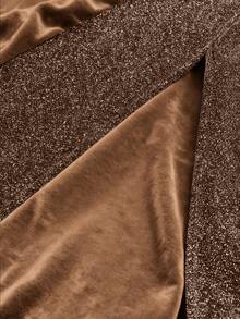 GlowEve 女士天鹅绒修身收腰优雅日常通勤时尚法式街头复古百搭圣诞派对新年假日商务酒红色长袖连衣裙，秋冬款 - 咖啡棕 - 查看 5