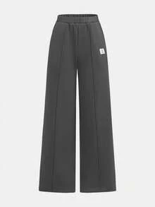 SHEIN Girlism 2件套少女宽松纯色深灰色复古美式英文文字印花连帽卫衣和运动裤套装，适合秋冬季节和返校季穿着，带保暖内衬 - 深灰色 - 查看 11