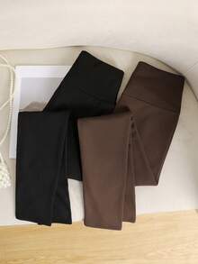 Bộ 2 quần legging bó giữ nhiệt đa năng mặc nhà cho bé gái, màu đen và nâu, mùa thu/đông - màu nâu - Xem 2