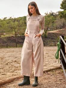 WESTFADE Overall Corduroy Longgar Model Kaki Lurus untuk Musim Dingin, Natal, Tahun Baru, Kasual, Imut, Boho - Krem - View 5