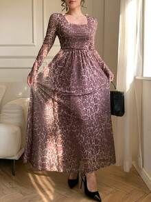 DAZY Rochie lungă pentru femei, la modă, cu imprimeu leopard, pentru navetiști