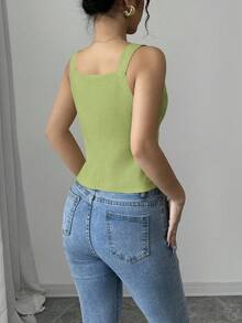 Elenzga Women's Solid Color Single-Breasted Casual Versatile Thick Strap Tank Top - Green - View 2