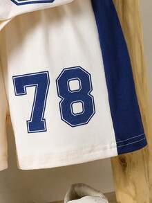 SHEIN Genkimix Kids 2 Stücke/Set Kleine Jungen Sport Lässig V-Ausschnitt Kurzarm T-Shirt und bedruckte Sport Shorts Outfit, geeignet für den täglichen Gebrauch, Sportveranstaltungen, Sommer - Aprikosenfarben - Übersicht 5