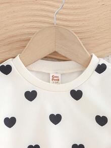 Cozy Pixies Baby Girl Heart Pattern Valentine's Day Love Heart Knitted Soft Round Neck Long Sleeve Pullover Sweatshirt, Comfortable Versatile Fashionable Casual Cute Basic Style, Suitable For Autumn/Winter Indoor, Outdoor Leisure, Skiing, Back To School, Daily Wear, Sports, Play, Party