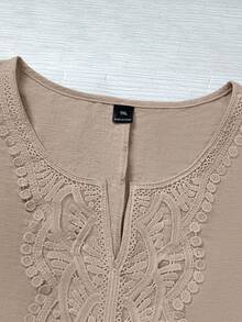 EMERY ROSE Women's Plus Size Woven Casual Summer Boho Blouse - Apricot - View 3