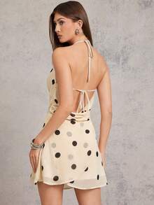 L'Amorae Casual Versatile Halter Tie-Up Backless Short Dress For Women - Multicolor - View 2