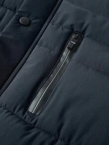 Manfinity Homme Veste d'hiver à capuche zippée décontractée à manches longues et couleur unie pour hommes grande taille. Veste d'hiver pour hommes, manteau d'hiver bleu marine - Gris foncé - Voir 5