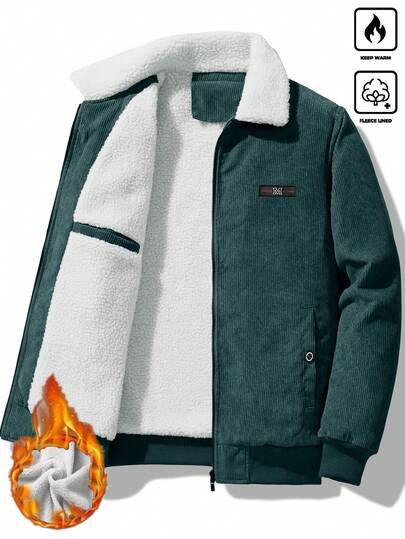 Manfinity Homme معطف كاجوال للرجال مبطن بالكوردوروي، أكمام طويلة فضفاضة، مناسب للارتداء اليومي والتنقل والموضة الشارعية، مناسب للخريف والشتاء، للأنشطة اليومية والرحلات والأنشطة الخارجية والسفر والبيئات العمل المريحة أو المناسبات شبه الرسمية، هدية للصديق/الزوج، هدية عيد الميلاد