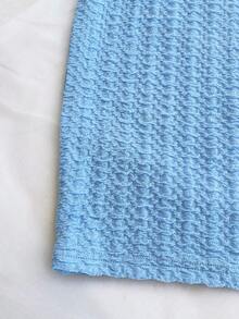 Soleia 女式度假白色针织纹理露肩胸前镂空褶饰金属海星装饰紧身迷你连衣裙，性感派对约会海滩度假夏装 - 藍色 - 查看 3