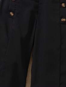 SHEIN 女童白色纽扣装饰前开衩喇叭裤 - 黑色 - 查看 7