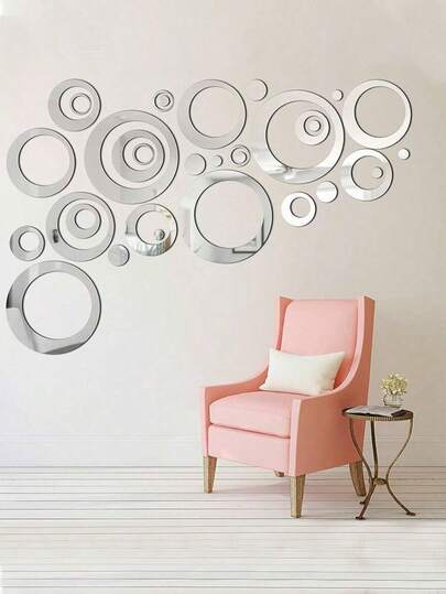24 قطعة ملصقات مرآة دائرية أكريليك ذاتية اللصق لديكور جدران غرفة النوم والحمام وغرفة المعيشة DIY