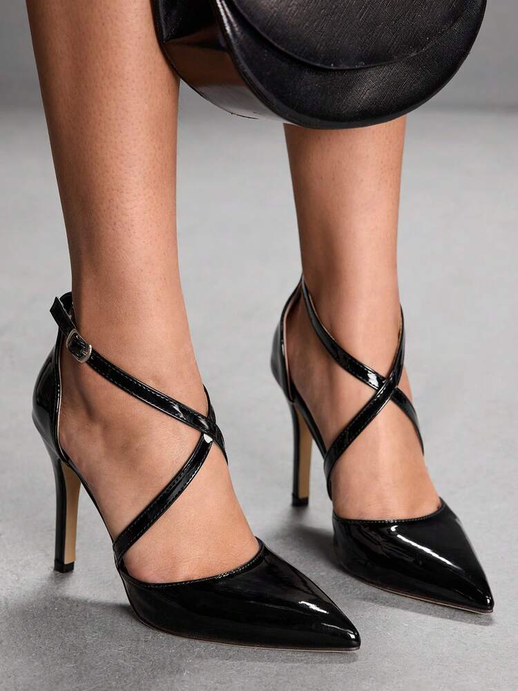 CUCCOO SZL Solid Color Pointed Toe Criss-Cross Strap Fashionable Versatile Elegant Commuting High Heels For Christmas