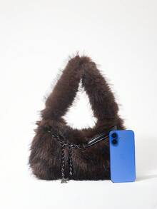 ROMWE Grunge Punk Bolsas de Ombro Femininas Estilo Anos 2000, Bolsas de Motoqueiro Punk com Rebites, Bolsa de Pelúcia, Carteiras de Outono e Inverno, Bolsa Hobo (Padrão Aleatório)