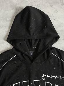 ROMWE MEN Setelan Olahraga Kasual Pria: Hoodie dan Celana Jogging Berkilau dengan Payet - Hitam - View 2