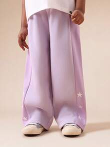 SUMWON Star Detail Wide Leg Jogger Set With Graphic T-Shirt Casual Comfortable Co-Ord Outfit For Everyday Wear Vacation - Purple - View 4