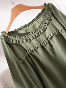 CosyJoli Plus Size Women Casual Solid Color Ruffle Hem Blouse - Green - View 4