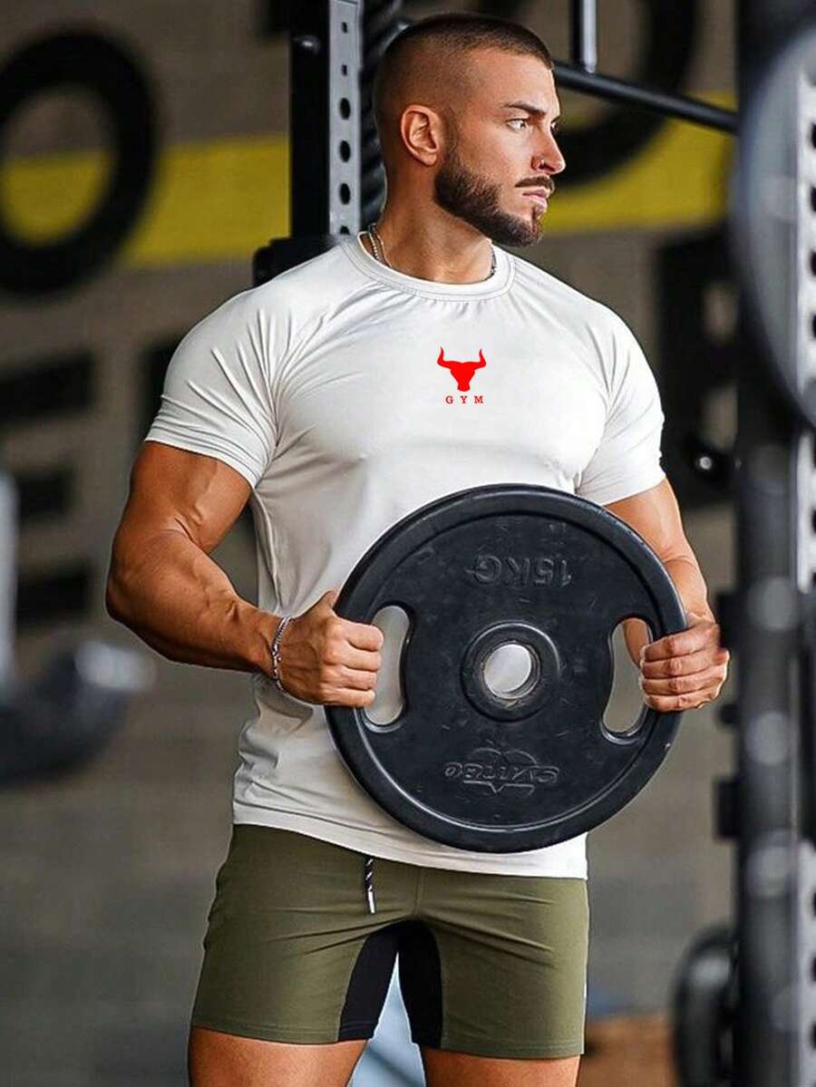 GymBeat 男士舒适短袖运动压缩T恤 健身上衣 篮球服 男士“我爱我的男朋友”图案T恤 男士慢跑压缩衫 - 白色 - 查看 1