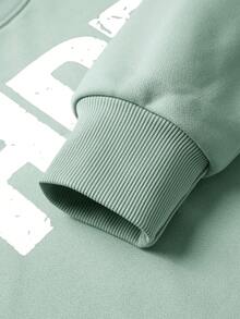 JNSQ Tween Girls 2pcs Outfit, Loose Fit Crew Neck Long Sleeve Graphic Letter Print Sweatshirt Top And Relaxed Fit Sweatpants Set, Autumn/Winter - Green - View 8