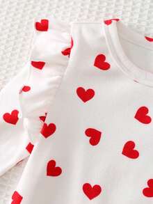 Cozy Pixies Baby Girl Valentine's Day Red Heart Shaped Pinafore Dress With Soft Knit Crew Neck Long Sleeve Romper Set, Cute & Comfortable, Versatile For Indoor, Outdoor Casual, Back To School, Daily, Sports, Play, Party Valentines Day Baby Clothes Baby Girl Dress With Hearts Baby Girl Clothes Spring Fall Dress For Baby Girl Red - Khaki - View 5