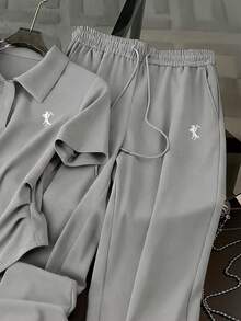 Resyla 刺绣时尚简约Polo领T恤+裤子套装，送朋友的礼物 - 灰色 - 查看 5