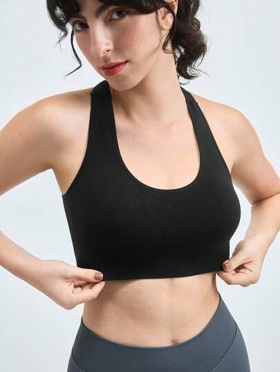 Loungeista 1 件无缝露背镂空设计运动胸罩、弹力外套、瑜伽健身内衣