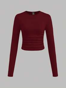 SHEIN Slayr Bộ 3 áo thun nữ tay dài cổ tròn màu trơn đơn giản, tối giản, cỡ lớn, thích hợp cho mùa thu/đông - Nhiều màu - Xem 5