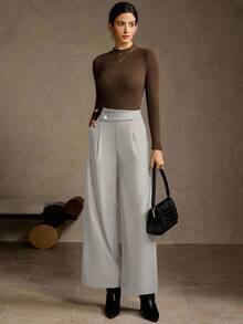 MOTF PREMIUM 褶皱阔腿裤 - 淺灰色 - 查看 7