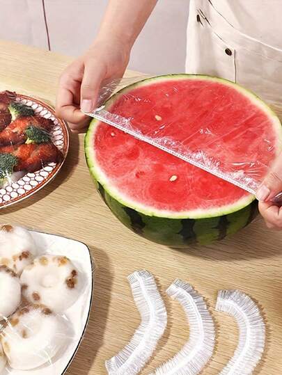 100 piezas de película plástica desechable, película estirable para cubrir tazones, platos, frutas y verduras - Cubierta transparente de cocina, cubierta antipolvo, adecuada para uso diario