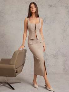 L'Amorae Áo corset cạp trễ sọc dọc cho nữ, trang phục công sở thường ngày của giới nhà giàu - Nhiều màu - Xem 4