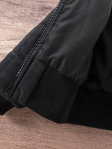 女童黑色连帽加厚高腰罗纹修身时尚羽绒服，秋冬季休闲百搭外套 - 黑與白 - 查看 6