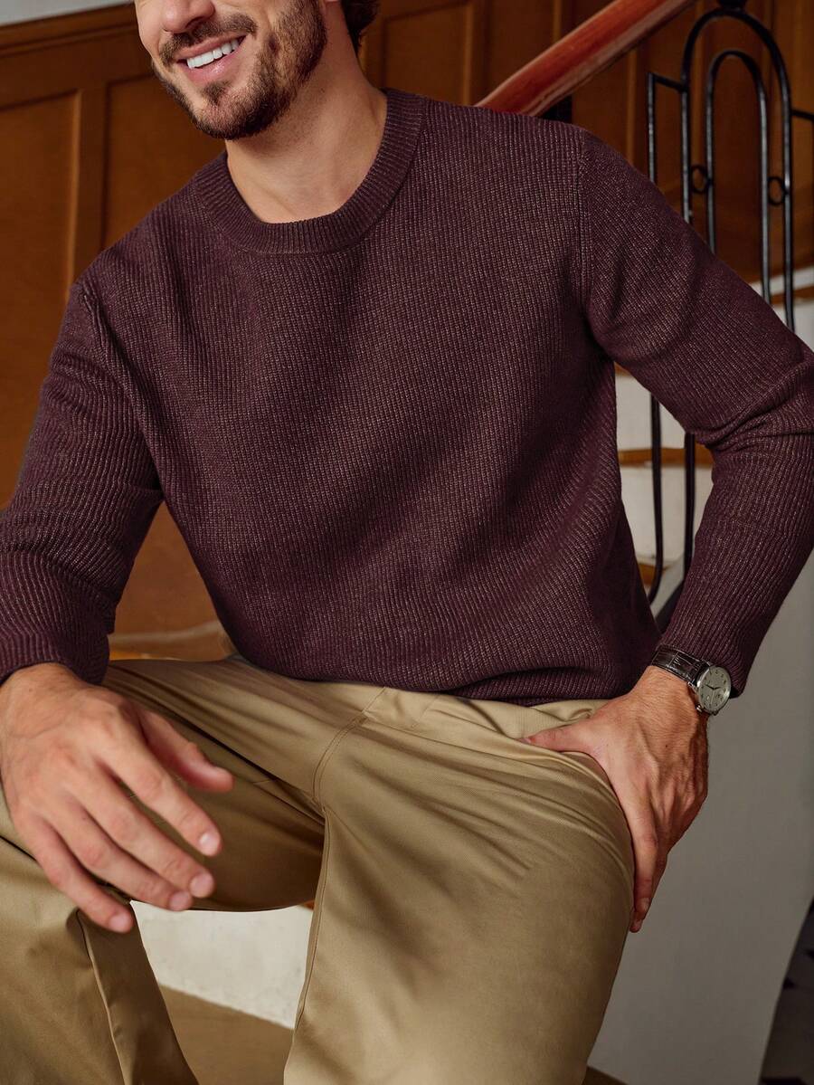 Manfinity Homme 男士休闲纯色针织衫，秋冬季 - 淡紫色 - 查看 1