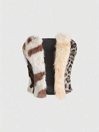 Top de mujer con estampado animal y parches de peluche, estilo hippie vintage "Millennium Babe"