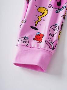 Mr Men Little Miss X SHEIN Young Girl Letter & Cartoon Graphic Round Neck Long Sleeve T-Shirt And Pants Set - Multicolor - View 5