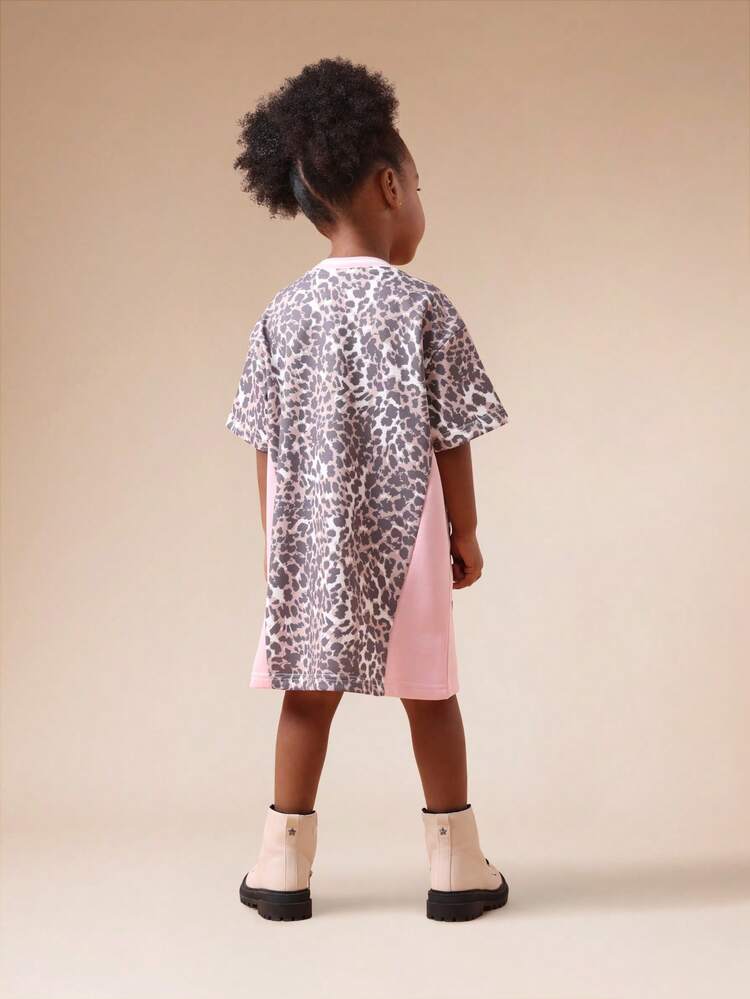 Leopard Print V-Neck Dress With Color Block