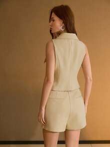 MOTF PREMIUM WOMEN'S METAL DECOR BUTTON TOP AND SKORT 2-PIECE SET - Khaki - View 3