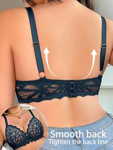 Plus Size Women Sheer Lace Underwire Push Up Bra, Lift - Army Green - View 2