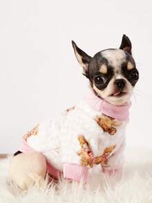 PETSIN 1件棕色泰迪熊法兰绒宠物白色法兰绒加厚保暖宠物服装 - 白色 - 查看 5