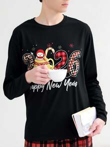 Velminro 男士圆领长袖休闲家居服套装（2026新年款） - 黑色 - 查看 7