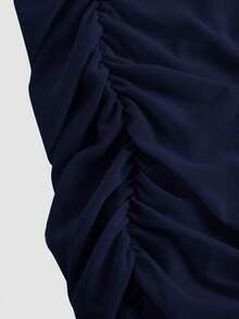 SHEIN MOD 女士复古不对称褶皱无袖连衣裙 - 藏蓝色 - 查看 3