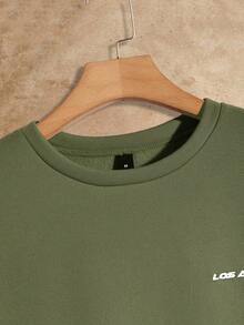 HIMLAND 宽松男士落肩字母印花圆领卫衣 男士运动衫 男士运动衫 男士运动衫 男士运动衫 男士运动衫 - 軍綠色 - 查看 3