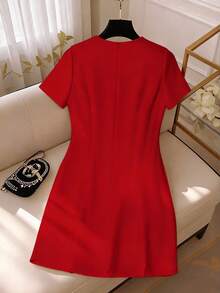 GlowEve CURVE Plus Size Women's Bow Decoration Short Sleeved Dress, Suitable For Dating, Tie Up Bow Short Sleeved Elegant Mini Dress, Red Dress, Women's Valentine's Day Outfit, Party And Wedding Dress, Chinese New Year