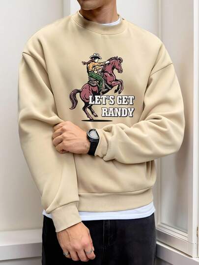 StoneGrade 西部牛仔女郎骑马图案休闲宽松套头卫衣，卡其色，适合送给男友